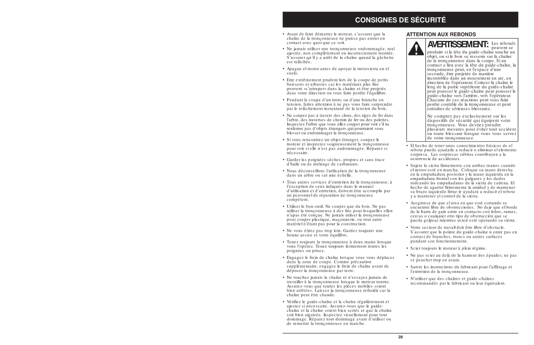 MTD 1425NAV, 1842AVCC, 1642AVCC manual Avertissement Les rebonds 