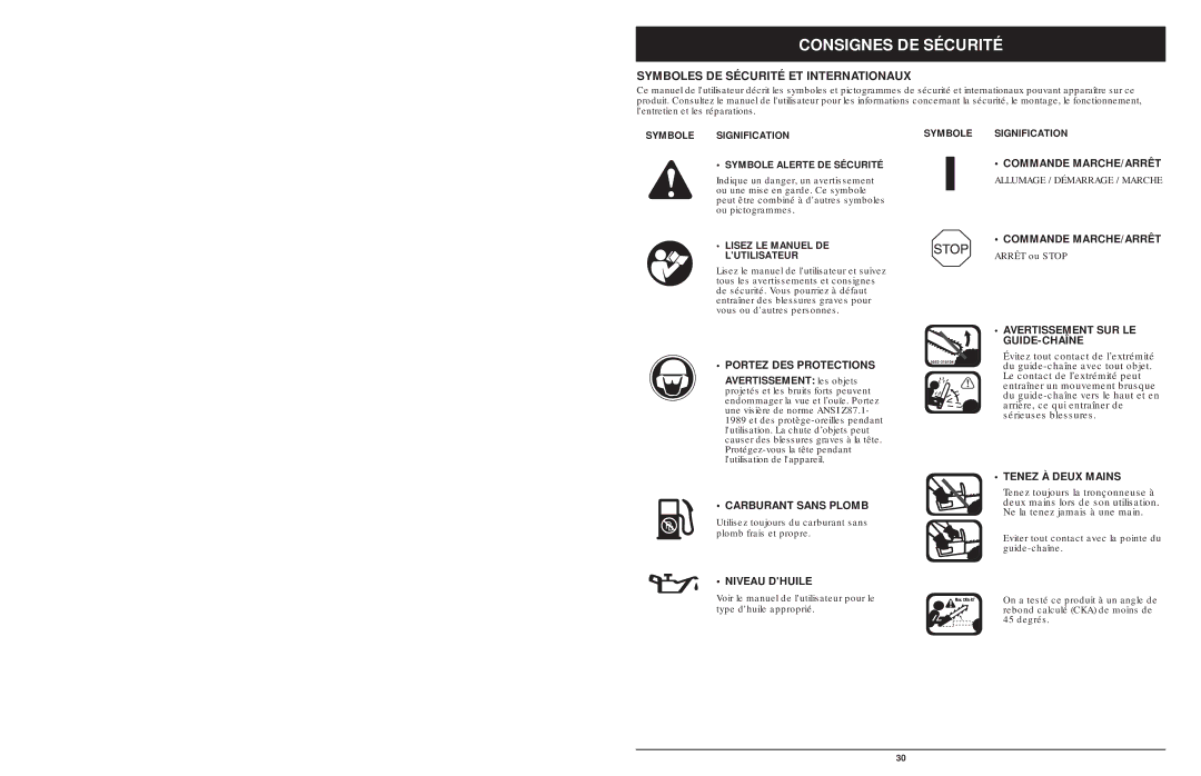MTD 1642AVCC, 1842AVCC, 1425NAV manual Symboles DE Sécurité ET Internationaux 