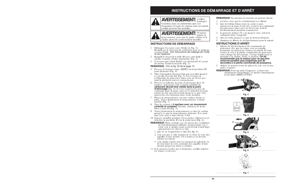 MTD 1425NAV Avertissement n’utiliser, Avertissement N’opérez, Instructions DE Démarrage ET D’ARRÊT, Nstructions Darrêt 