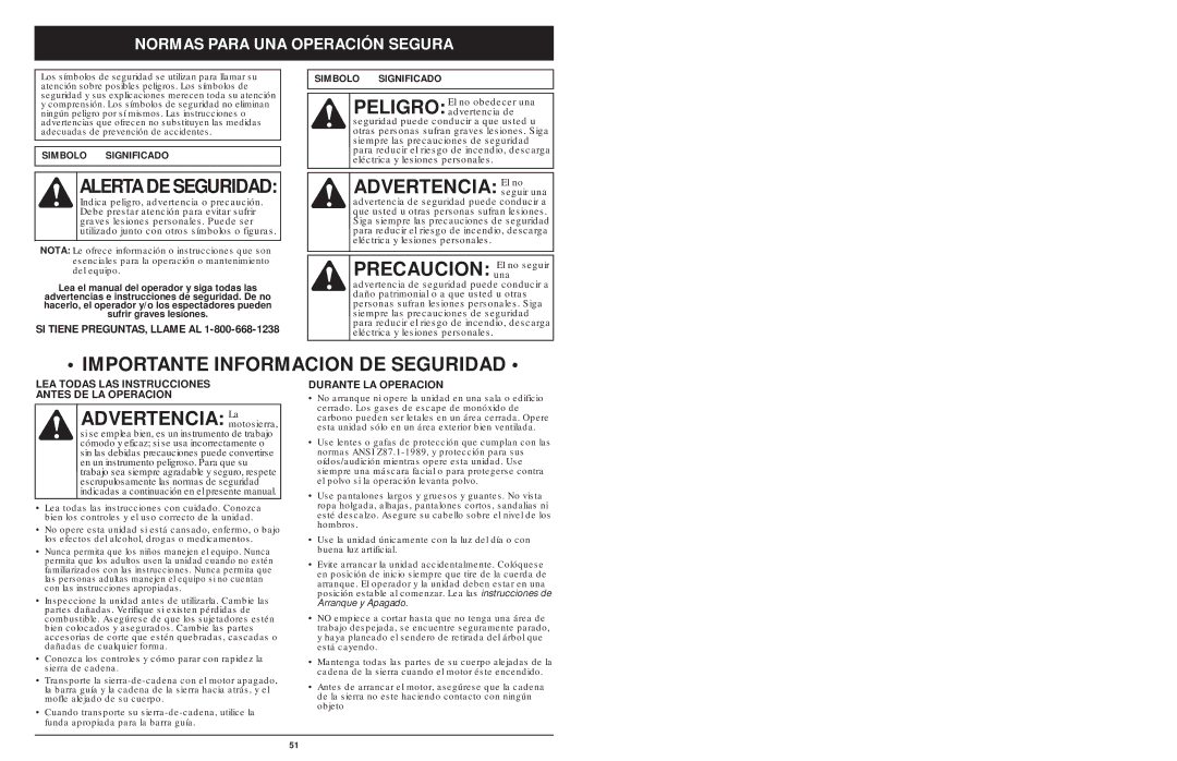 MTD 1642AVCC, 1842AVCC, 1425NAV Precaucion unaEl no seguir, Normas Para UNA Operación Segura, SI Tiene PREGUNTAS, Llame AL 