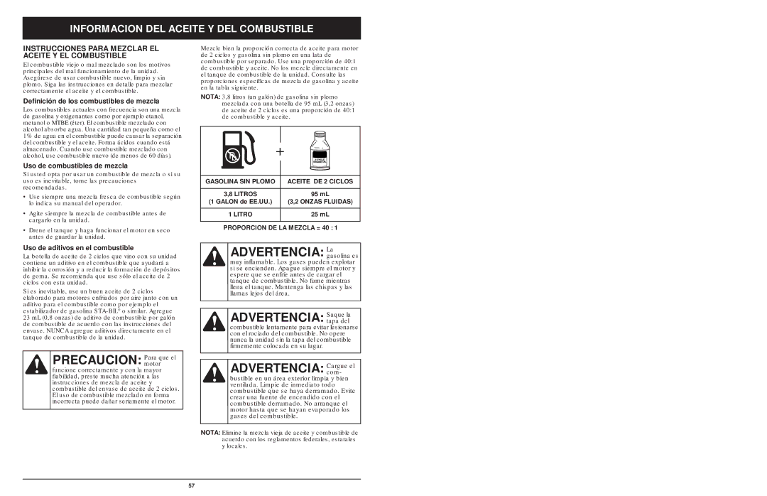 MTD 1642AVCC, 1842AVCC manual Precaucion Para que el, Advertencia Lagasolina es, Advertencia Saque la, Advertencia Cargue el 