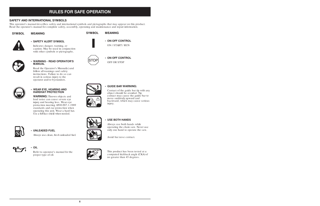 MTD 1842AVCC, 1642AVCC, 1425NAV manual Safety and International Symbols, Symbol Meaning 