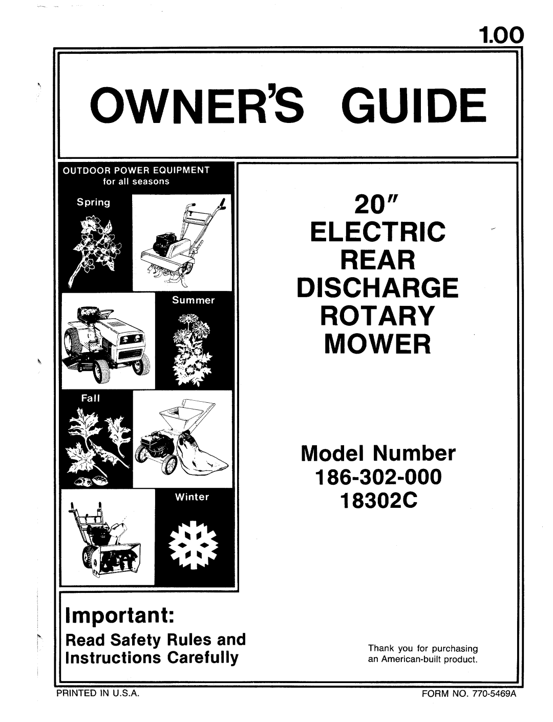 MTD 18302C, 186-302-000 manual 