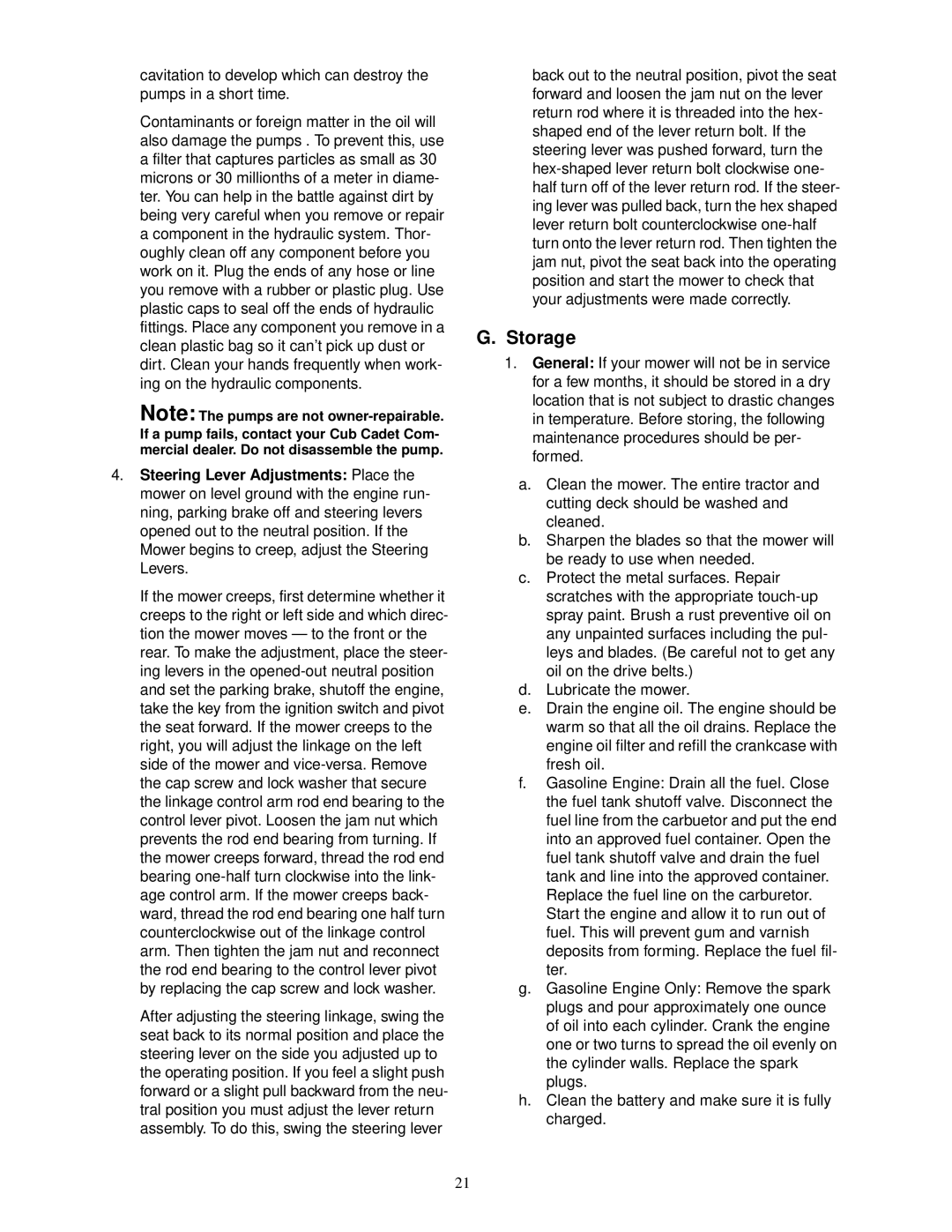 MTD 18HP service manual Storage 