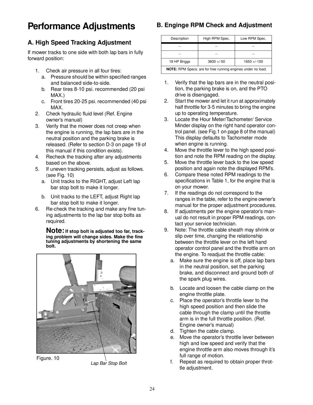 MTD 18HP service manual High Speed Tracking Adjustment, Enginge RPM Check and Adjustment 