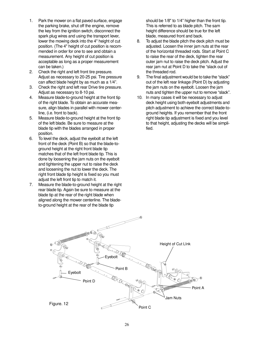 MTD 18HP service manual Height of Cut LInk Point a Jam Nuts Point C 