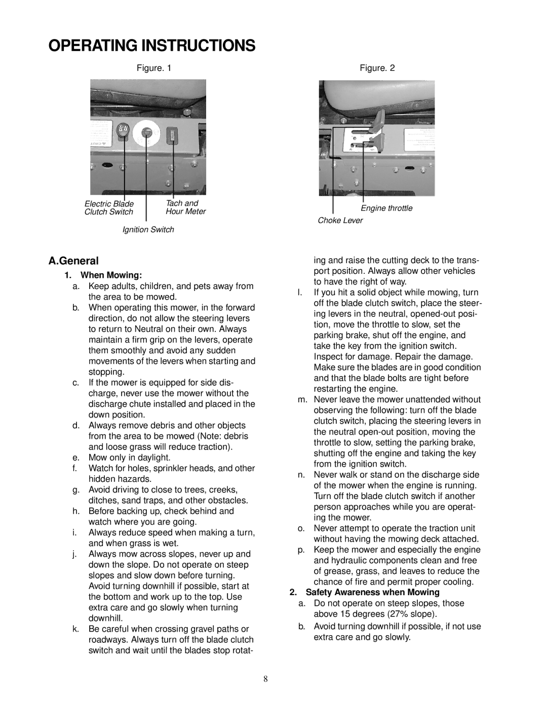 MTD 18HP service manual Operating Instructions, When Mowing, Safety Awareness when Mowing 