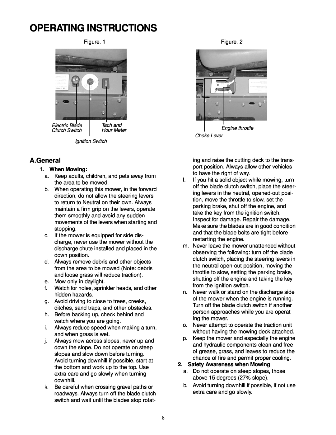 MTD 18HP service manual Operating Instructions, A.General, When Mowing, Safety Awareness when Mowing 