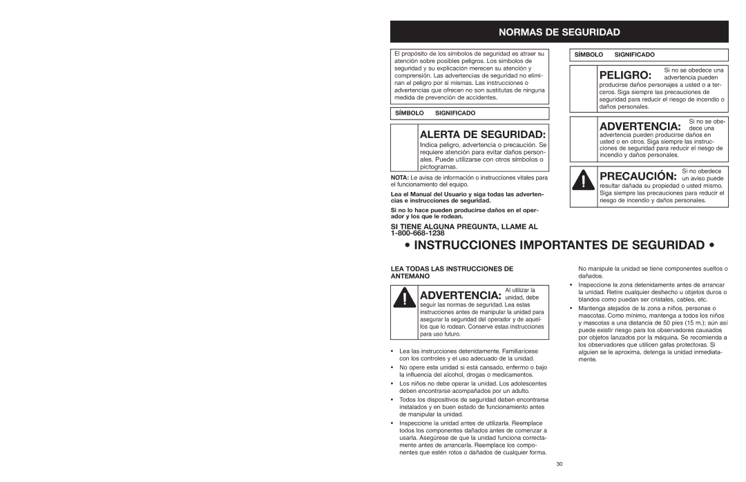 MTD 16K, 18K, 22K manual Instrucciones Importantes DE Seguridad, Normas DE Seguridad, SI Tiene Alguna PREGUNTA, Llame AL 