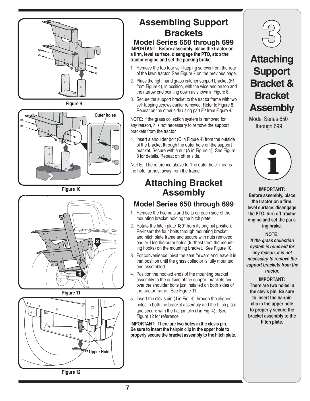 MTD 90-182, 190-180 warranty Attaching Support Bracket Assembly, Assembling Support Brackets, Attaching Bracket 