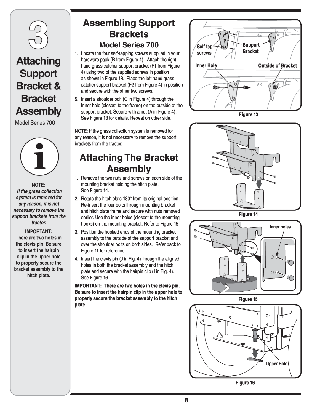 MTD 190-180 Model Series, Attaching Support Bracket Bracket Assembly, Assembling Support Brackets, Self tap, screws 