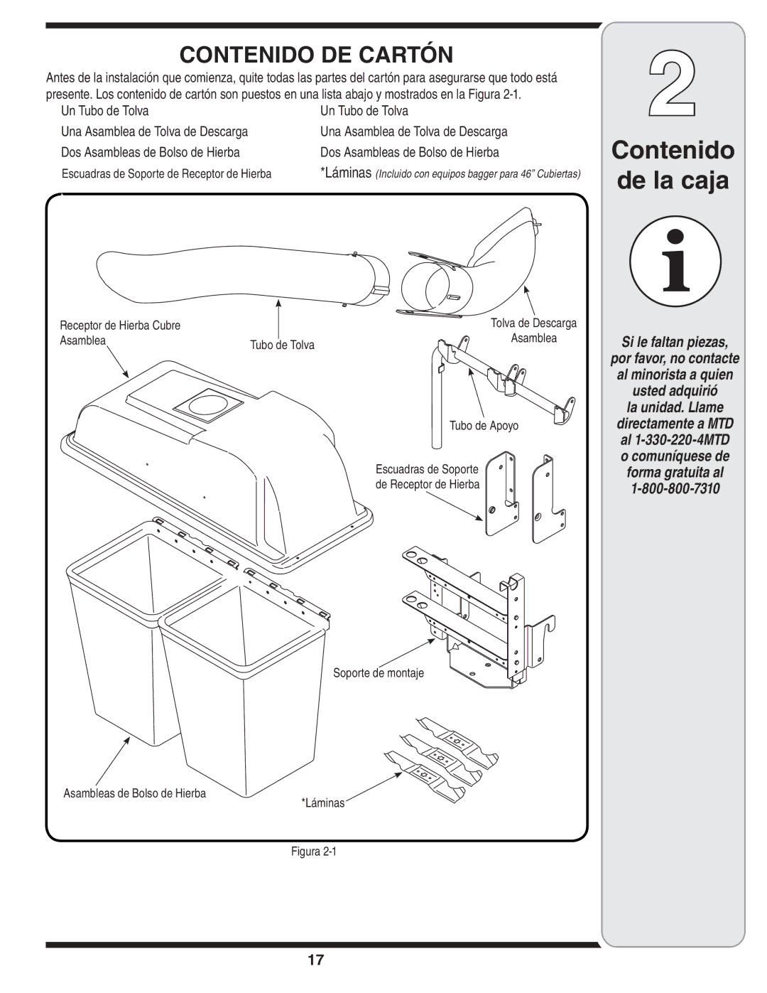 MTD 190-182,190-180 warranty Contenido DE Cartón 