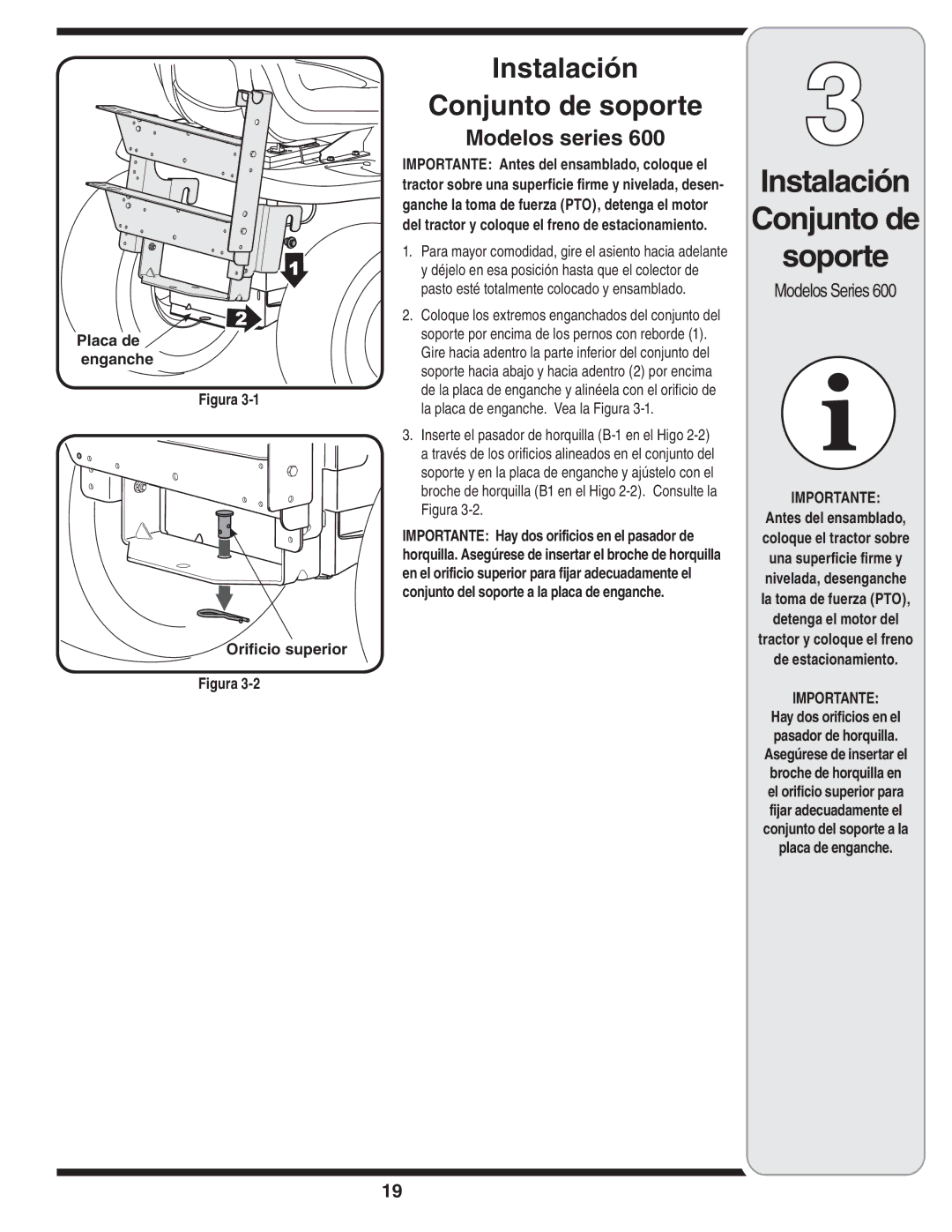 MTD 190-182,190-180 Instalación Conjunto de Soporte, Instalación Conjunto de soporte, Modelos series, Modelos Series 