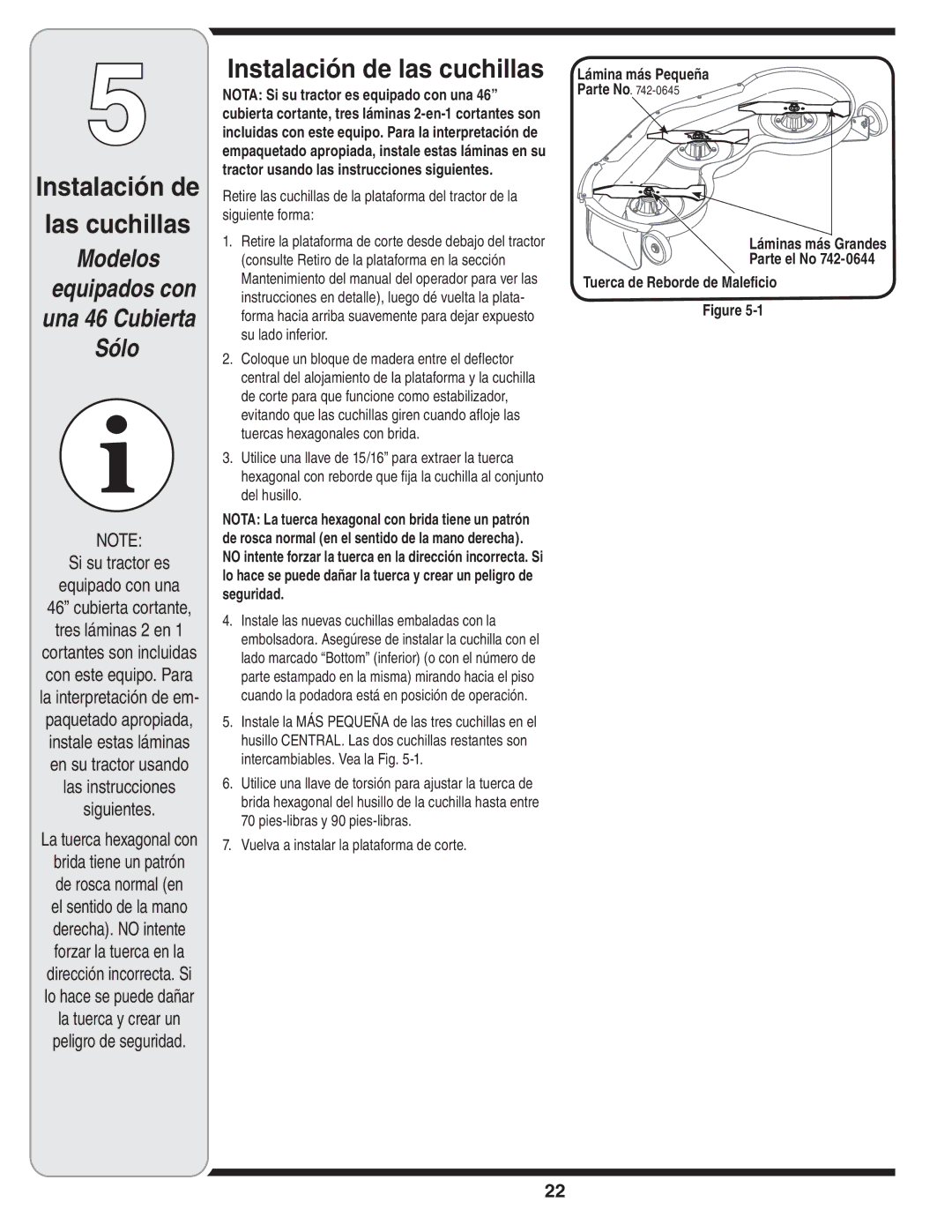 MTD 190-182,190-180 warranty Instalación de Las cuchillas, Vuelva a instalar la plataforma de corte 