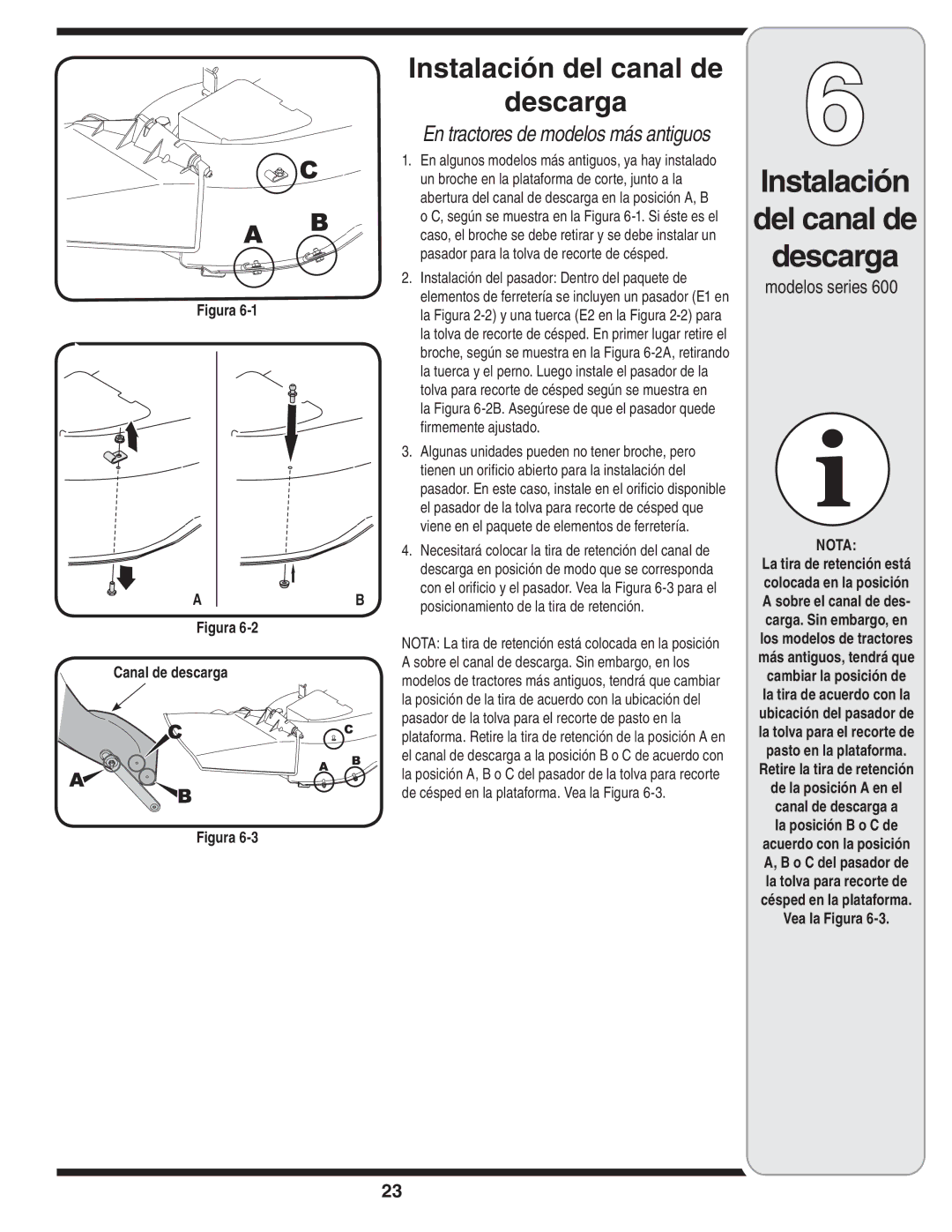 MTD 190-182,190-180 warranty Instalación del canal de Descarga, Instalación del pasador Dentro del paquete de 