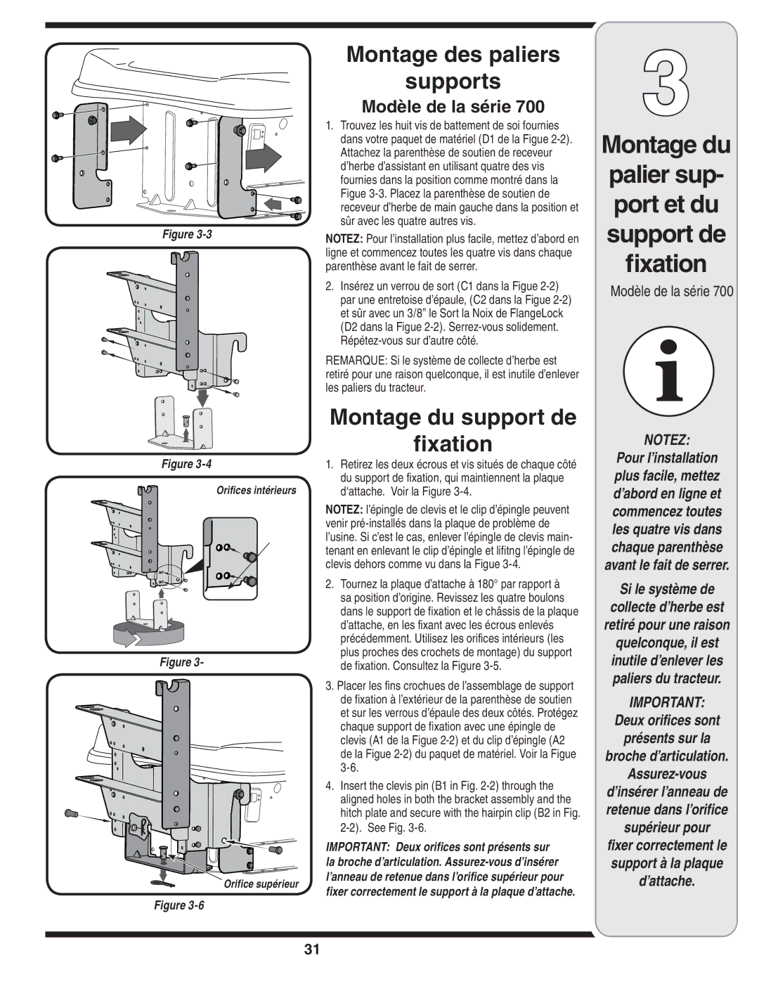 MTD 190-182,190-180 warranty Montage du, Montage des paliers Supports, Modèle de la série, Si le système de 