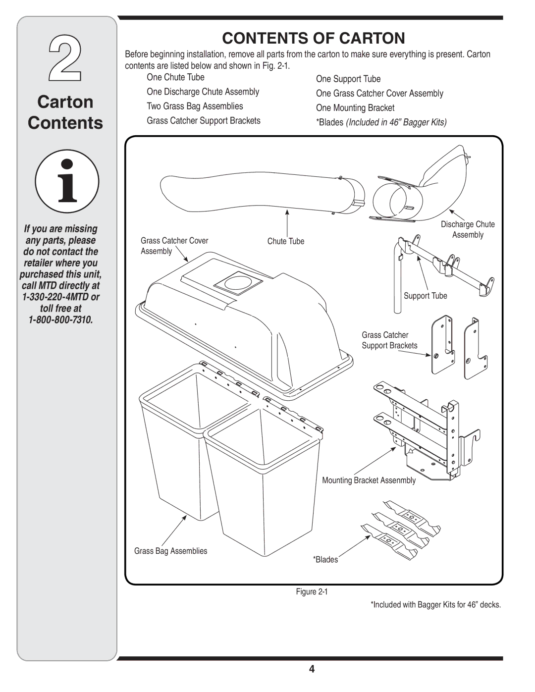 MTD 190-182,190-180 warranty Carton Contents 