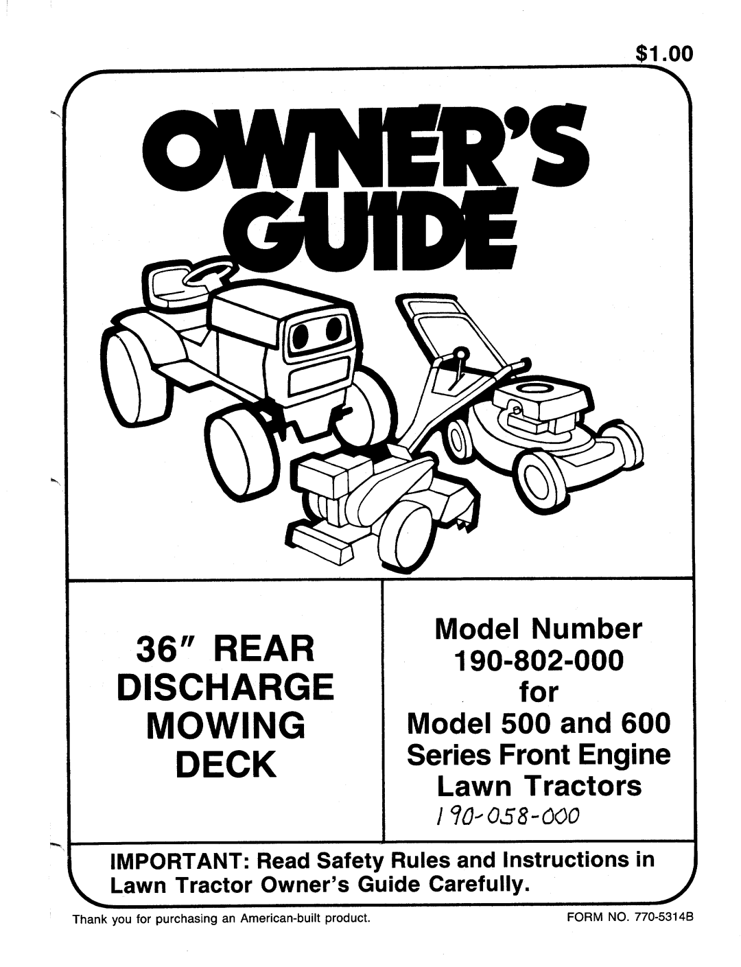 MTD 190-802-000 manual 