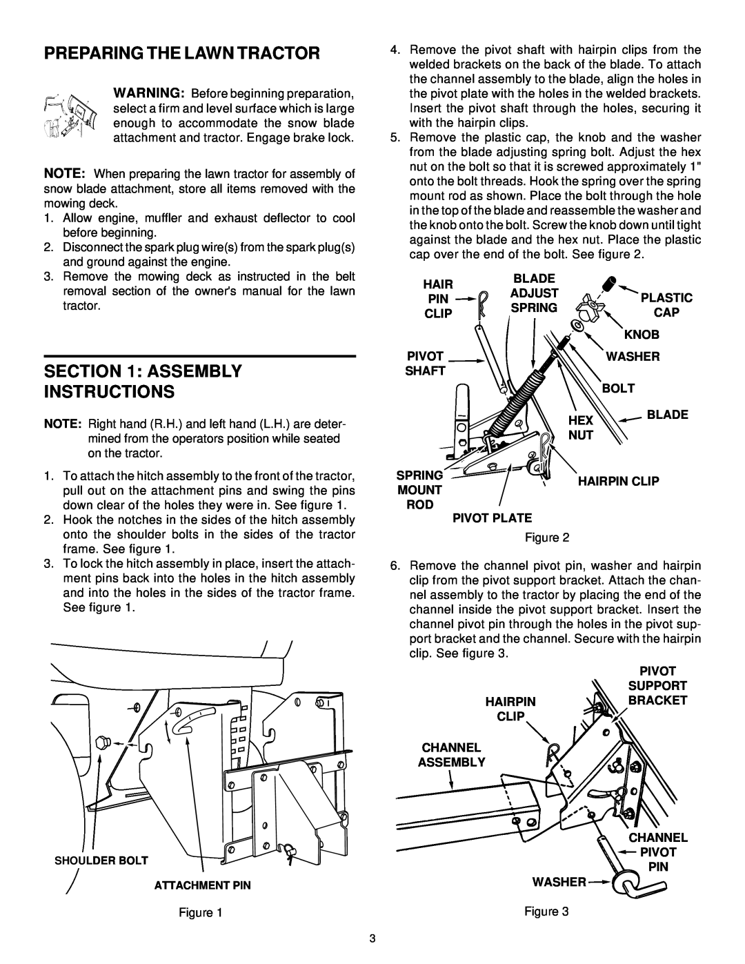 MTD 46" SNOW BLADE, 190-822 manual Preparing The Lawn Tractor, Assembly Instructions 