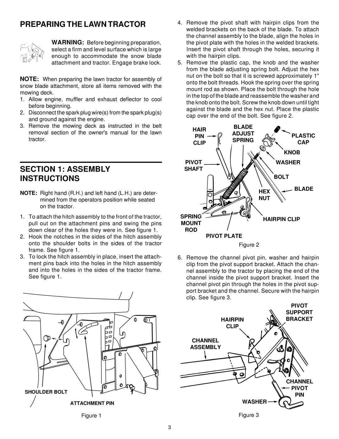 MTD 46" SNOW BLADE, 190-822 manual Preparing the Lawn Tractor, Assembly Instructions, Support 