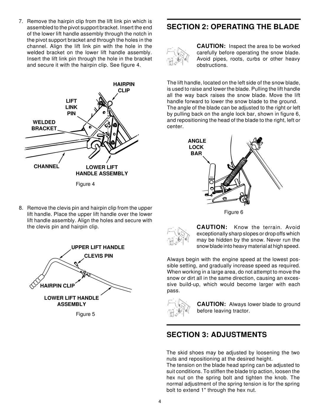 MTD 190-822, 46" SNOW BLADE manual Operating the Blade, Adjustments, Angle Lock BAR 