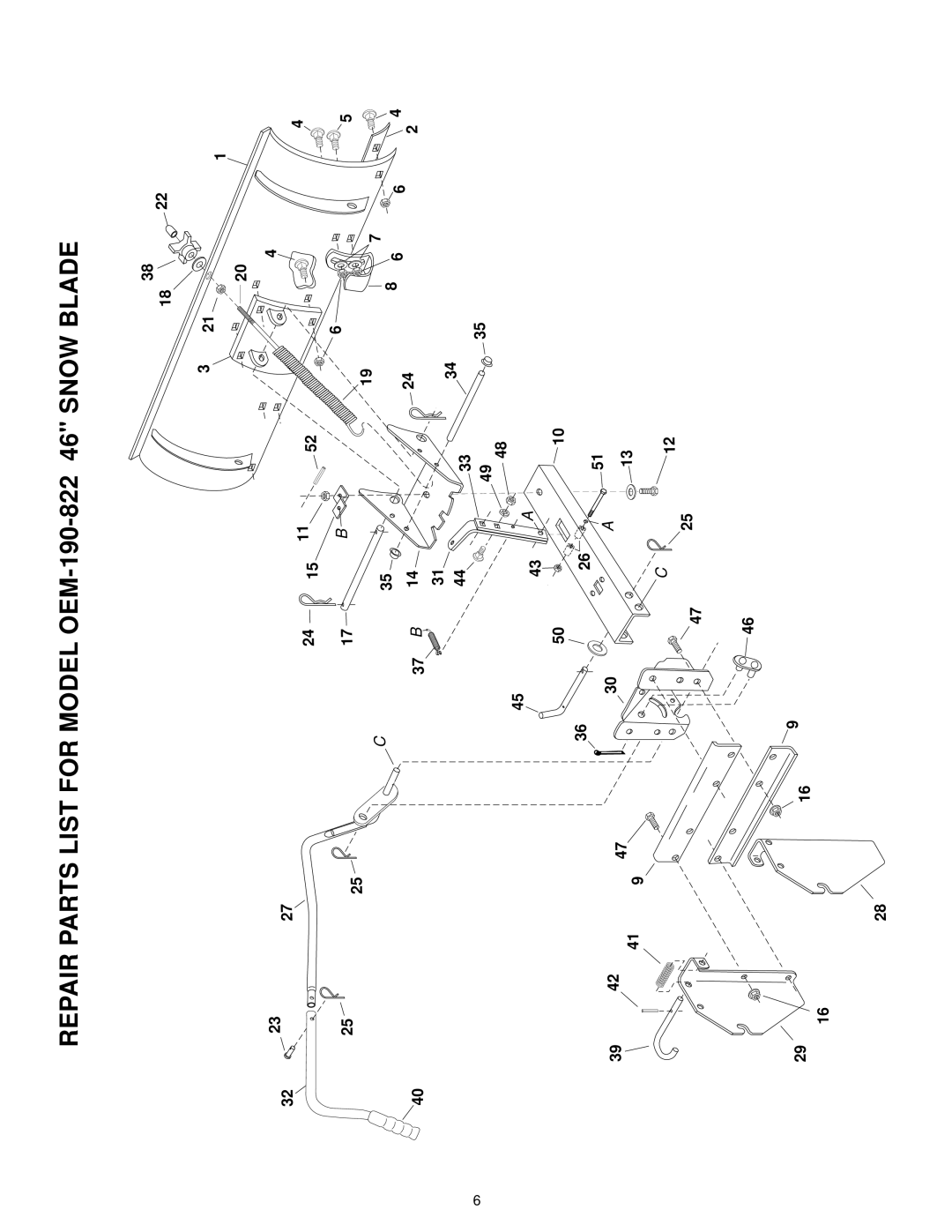 MTD 190-822, 46" SNOW BLADE manual Repair Parts List for Model OEM-190 