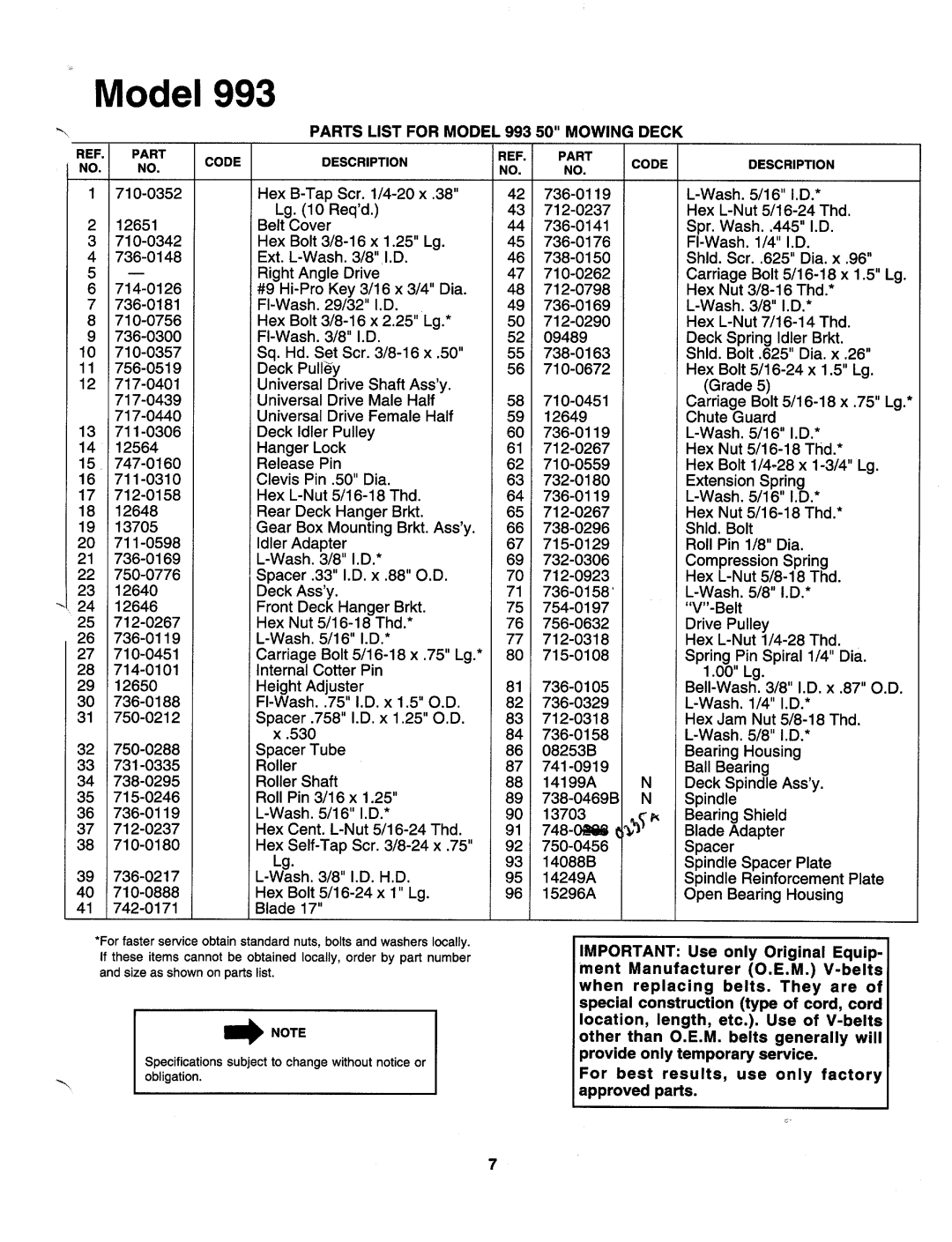 MTD 190-993-000 manual 