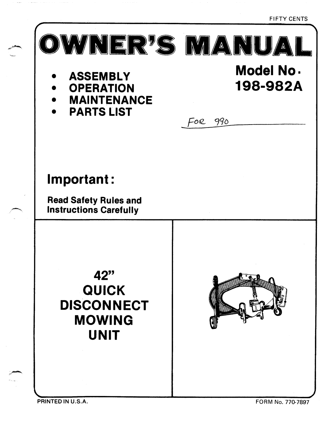 MTD 198-982A manual 