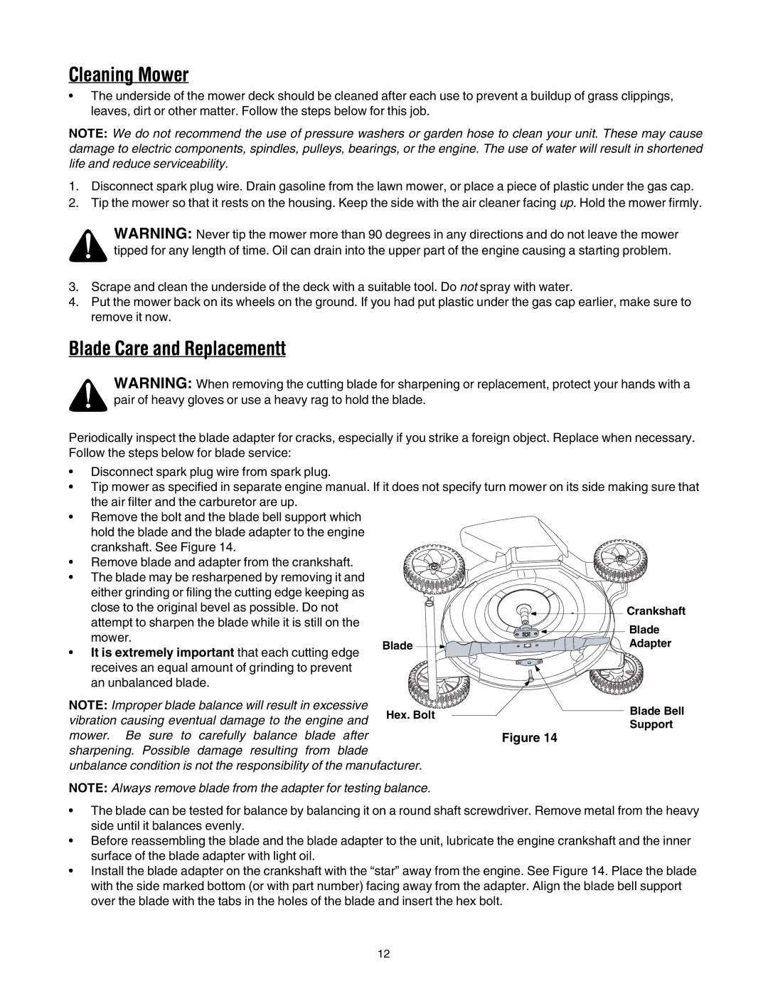 MTD 20 manual Cleaning Mower, Blade Care and Replacementt 