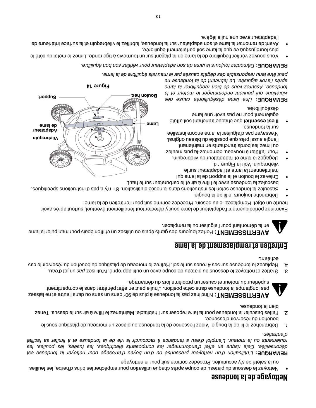 MTD 20 manual Tondeuse la de Nettoyage, Lame la de remplacement et Entretien 