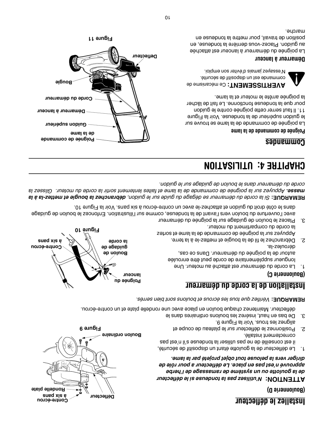 MTD 20 manual Démarreur du corde la de Installation, Lanceur à Démarreur 