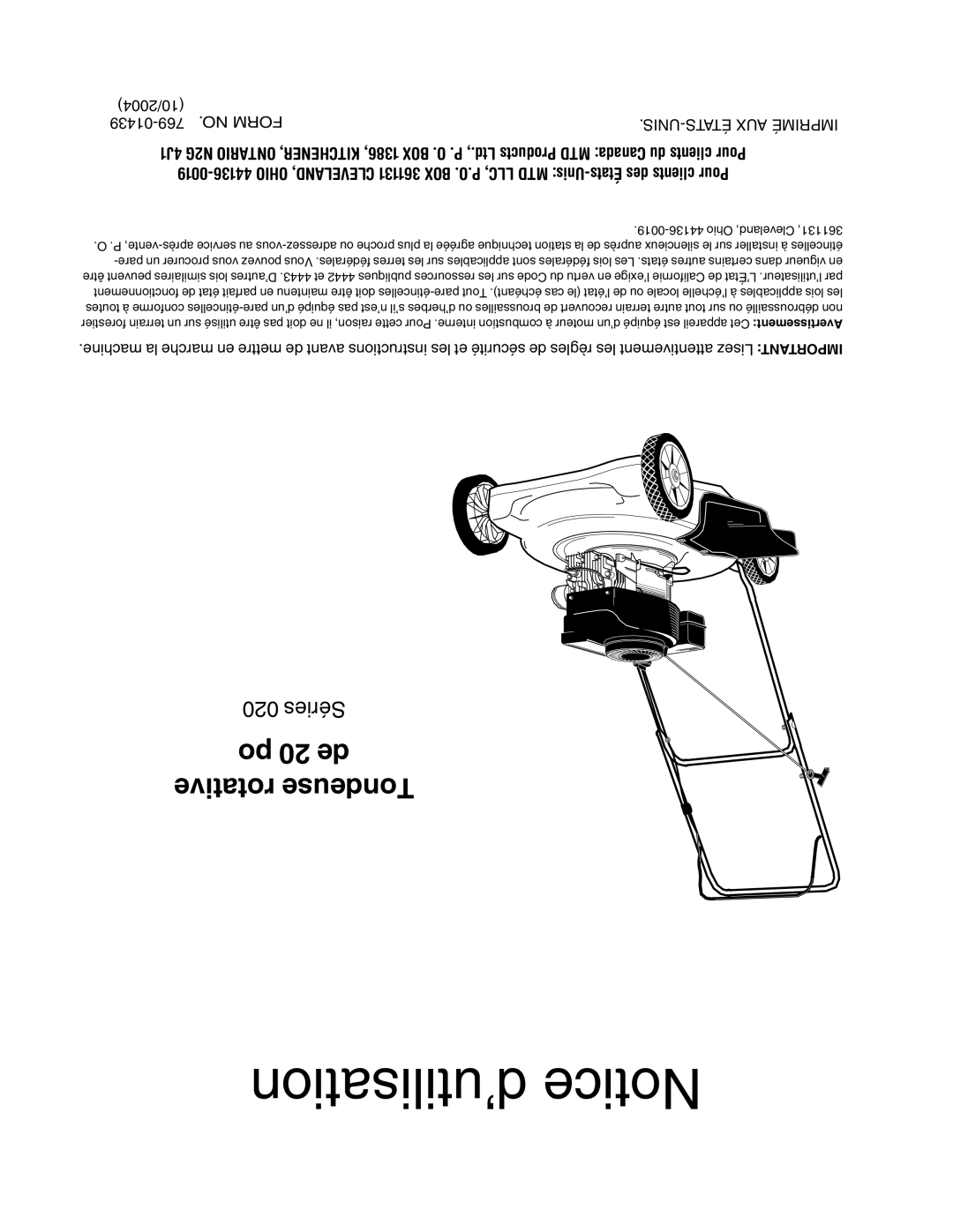 MTD 20 manual ’utilisation Notice 