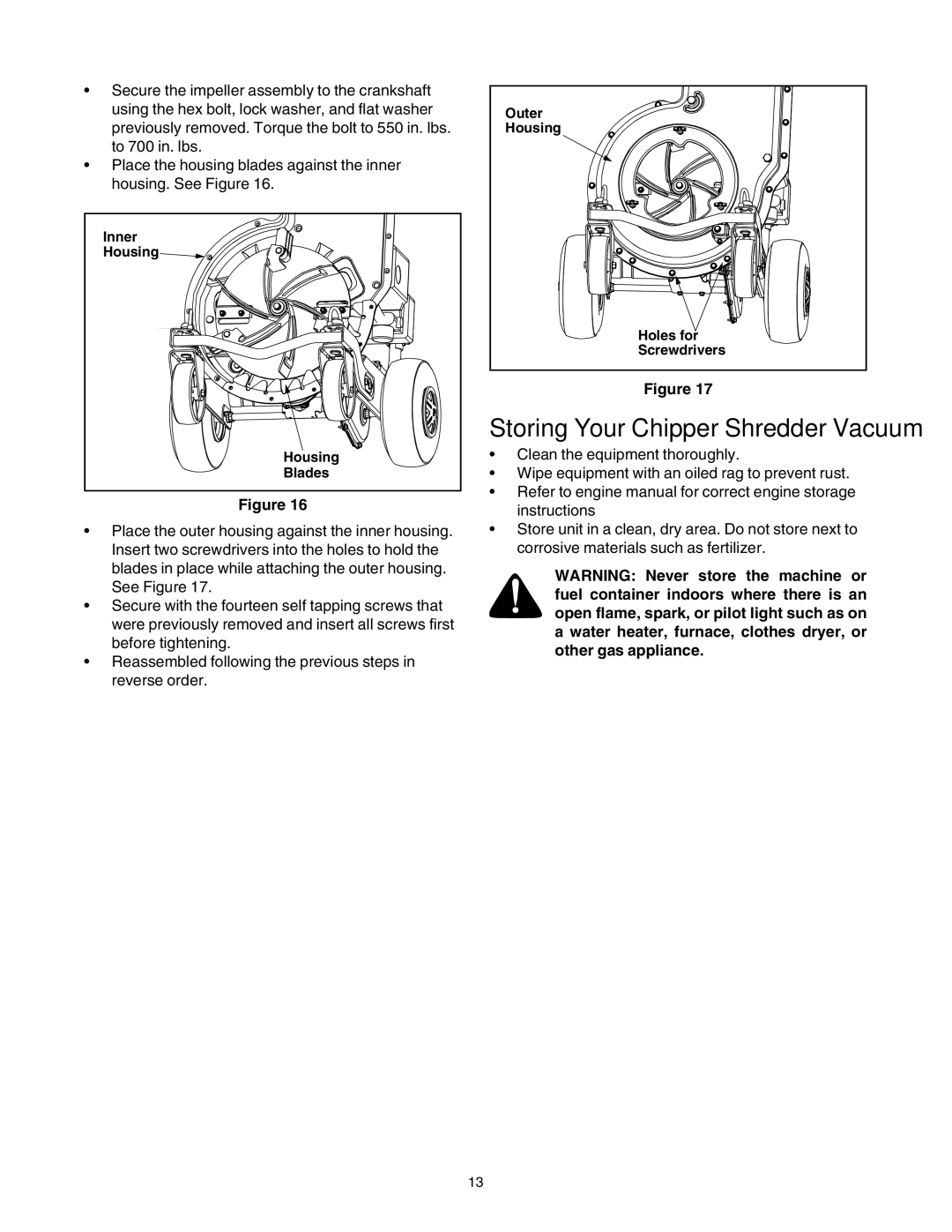 MTD 203 manual Storing Your Chipper Shredder Vacuum 