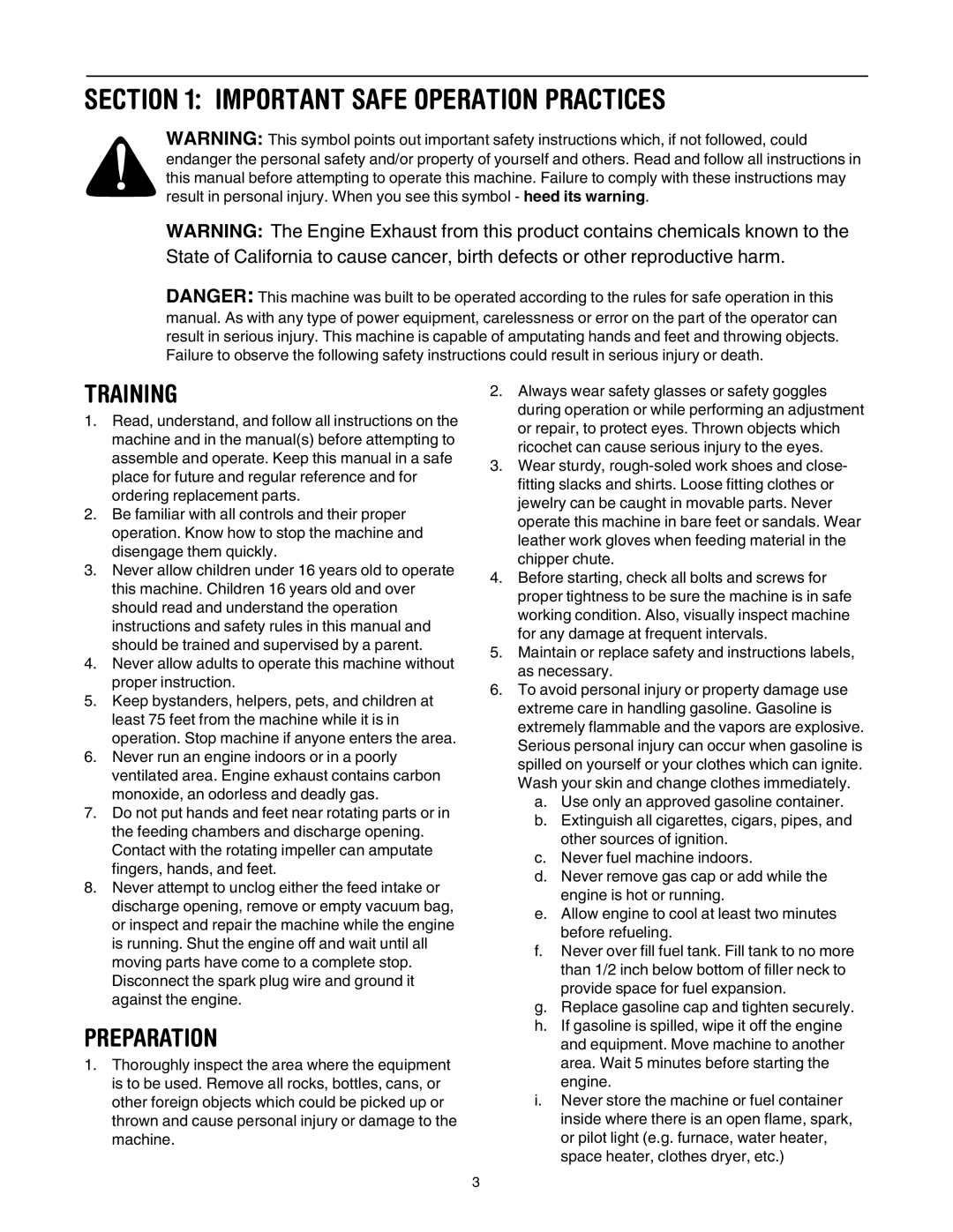 MTD 203 manual Important Safe Operation Practices, Training 