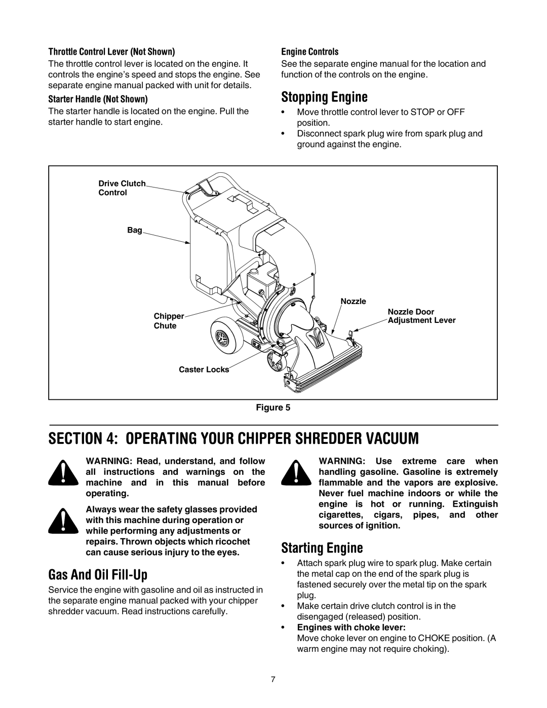MTD 203 manual Operating Your Chipper Shredder Vacuum, Stopping Engine, Gas And Oil Fill-Up, Starting Engine 