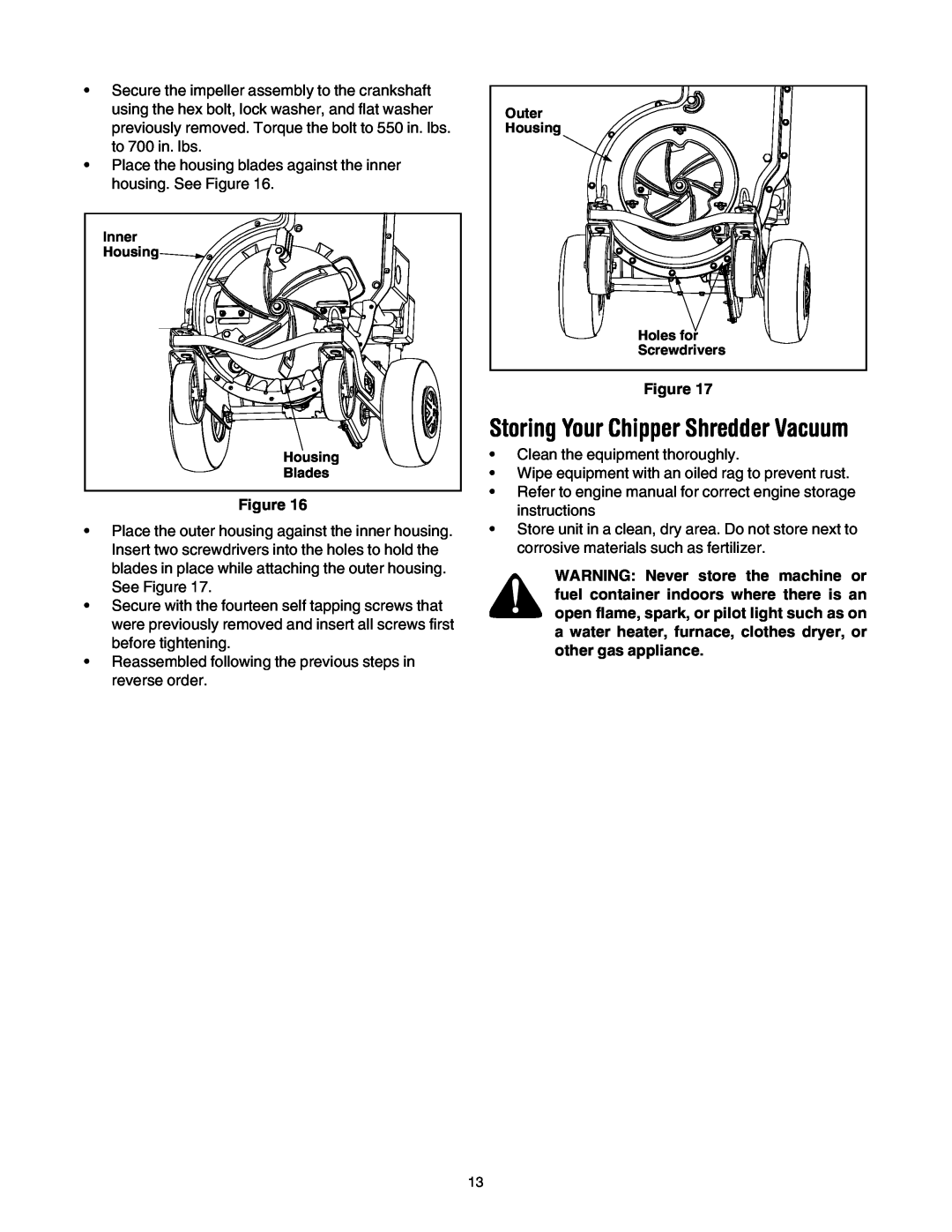 MTD 203 manual Storing Your Chipper Shredder Vacuum 