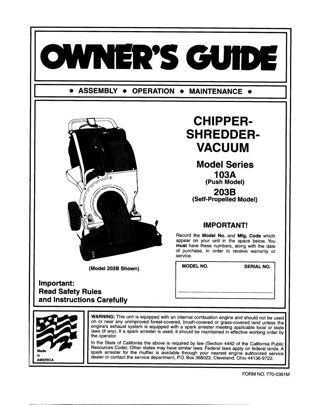 MTD 103A, 203b manual 