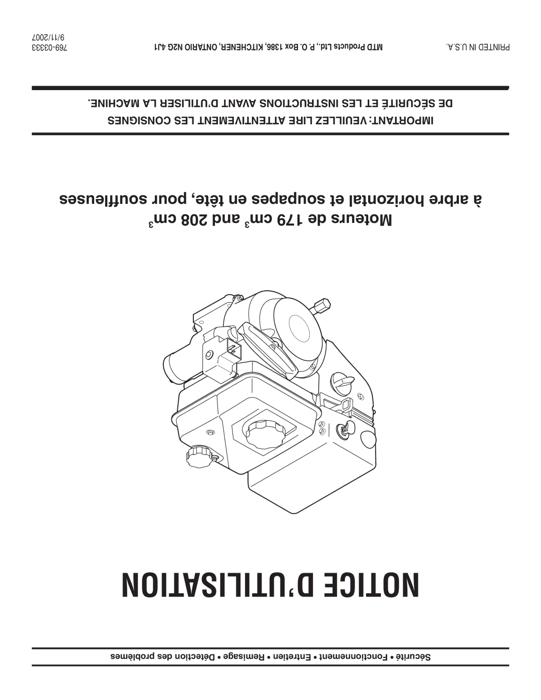 MTD 208cc, 179cc manual 11/2007, 03333-769 
