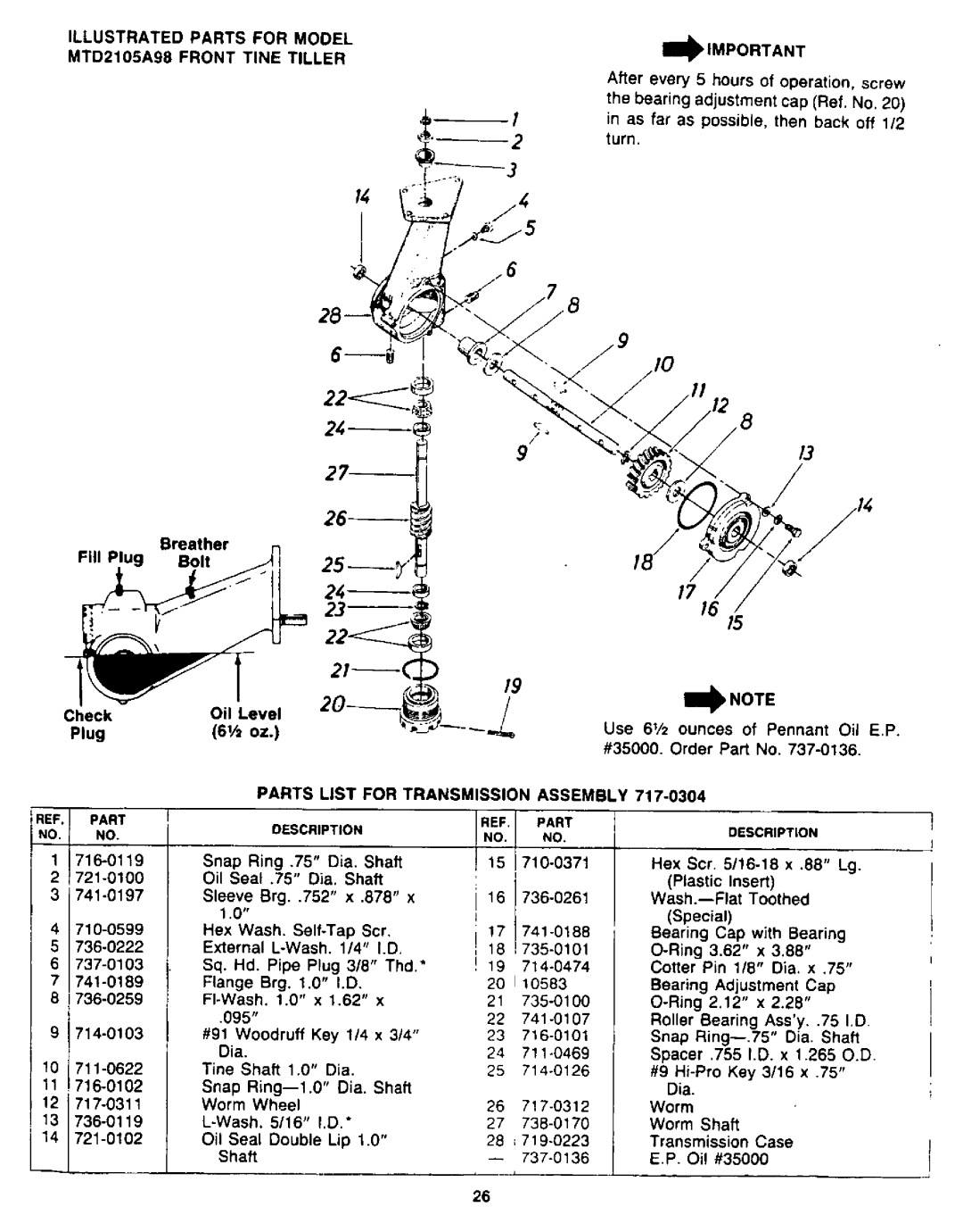 MTD 219-355-098, 2105A98, 94-2105-B manual 