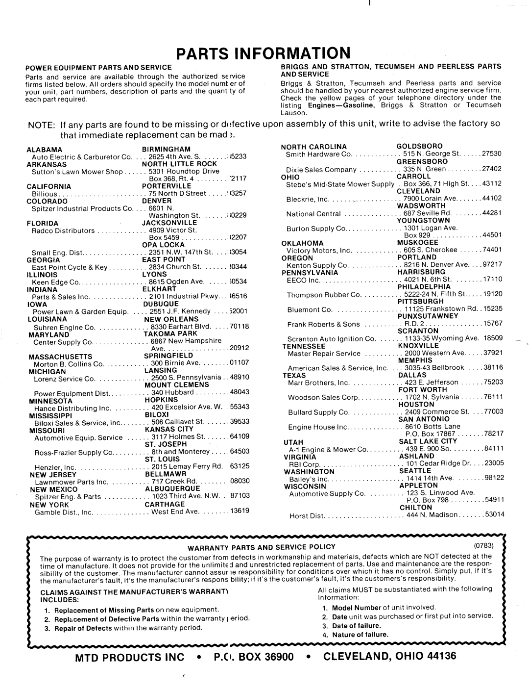 MTD 214-031-000 manual 