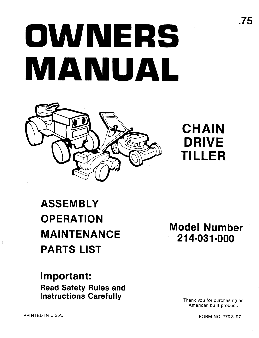 MTD 214-031-000 manual 