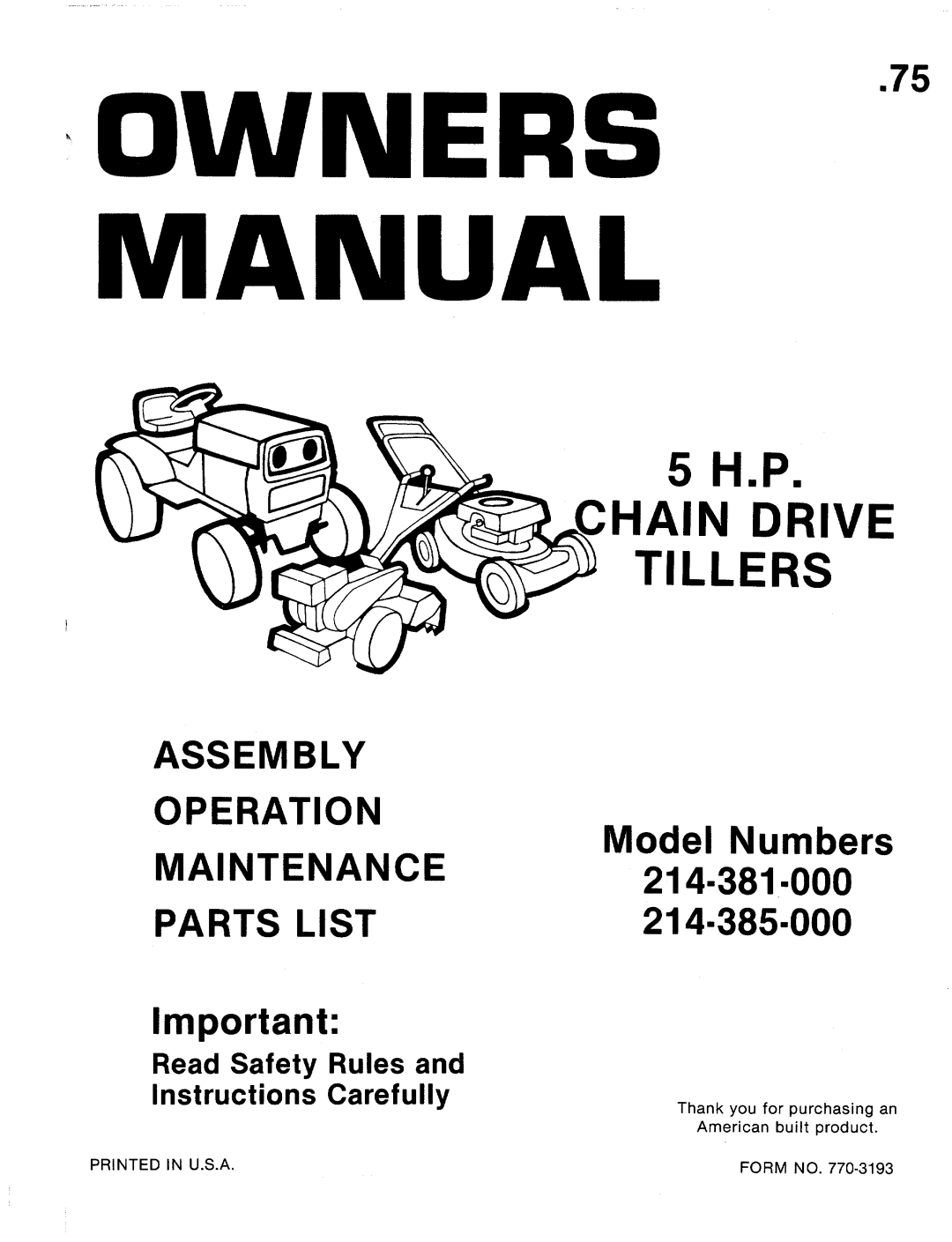 MTD 214-381-000, 214-385-000 manual 