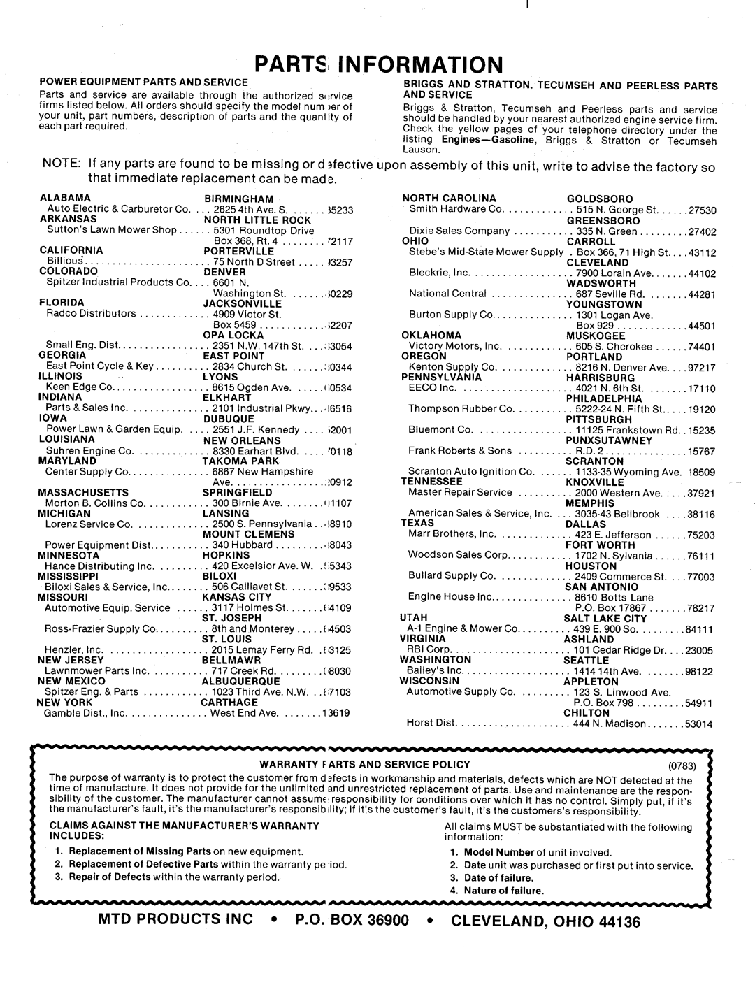 MTD 214-412-000 manual 