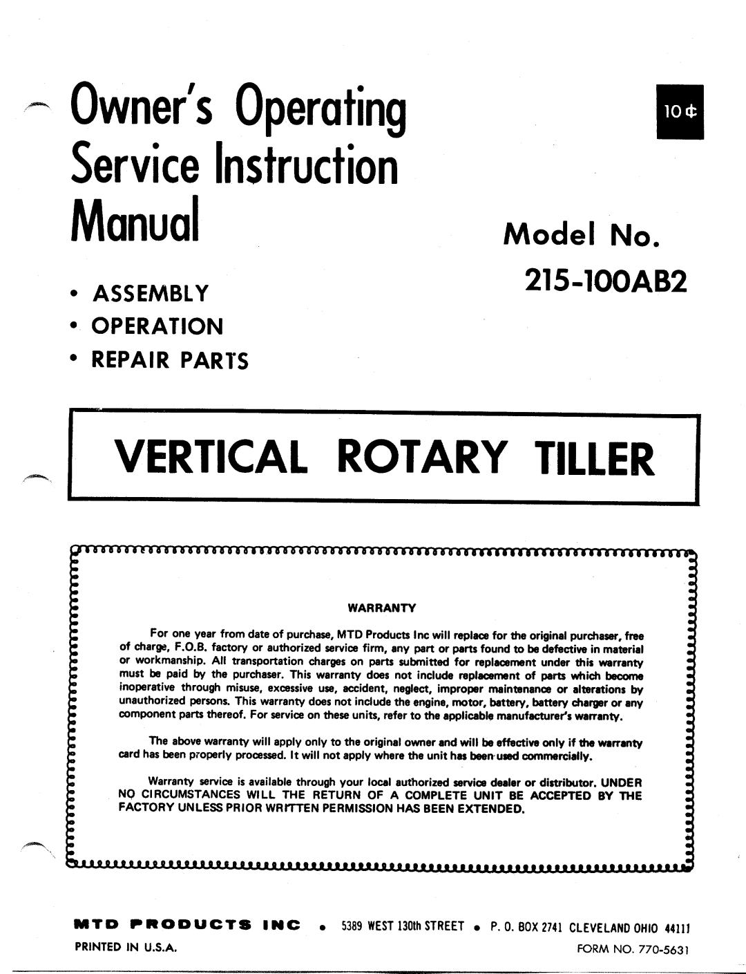 MTD 215-100AB2 manual 