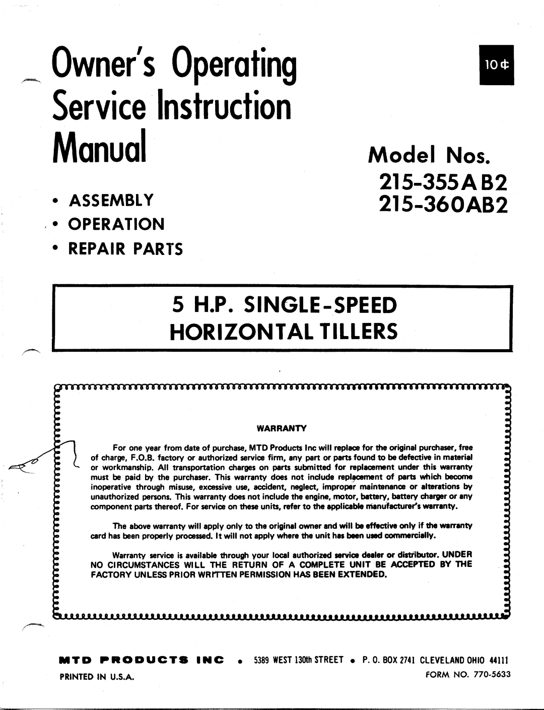 MTD 215-355AB2, 215-360AB2 manual 