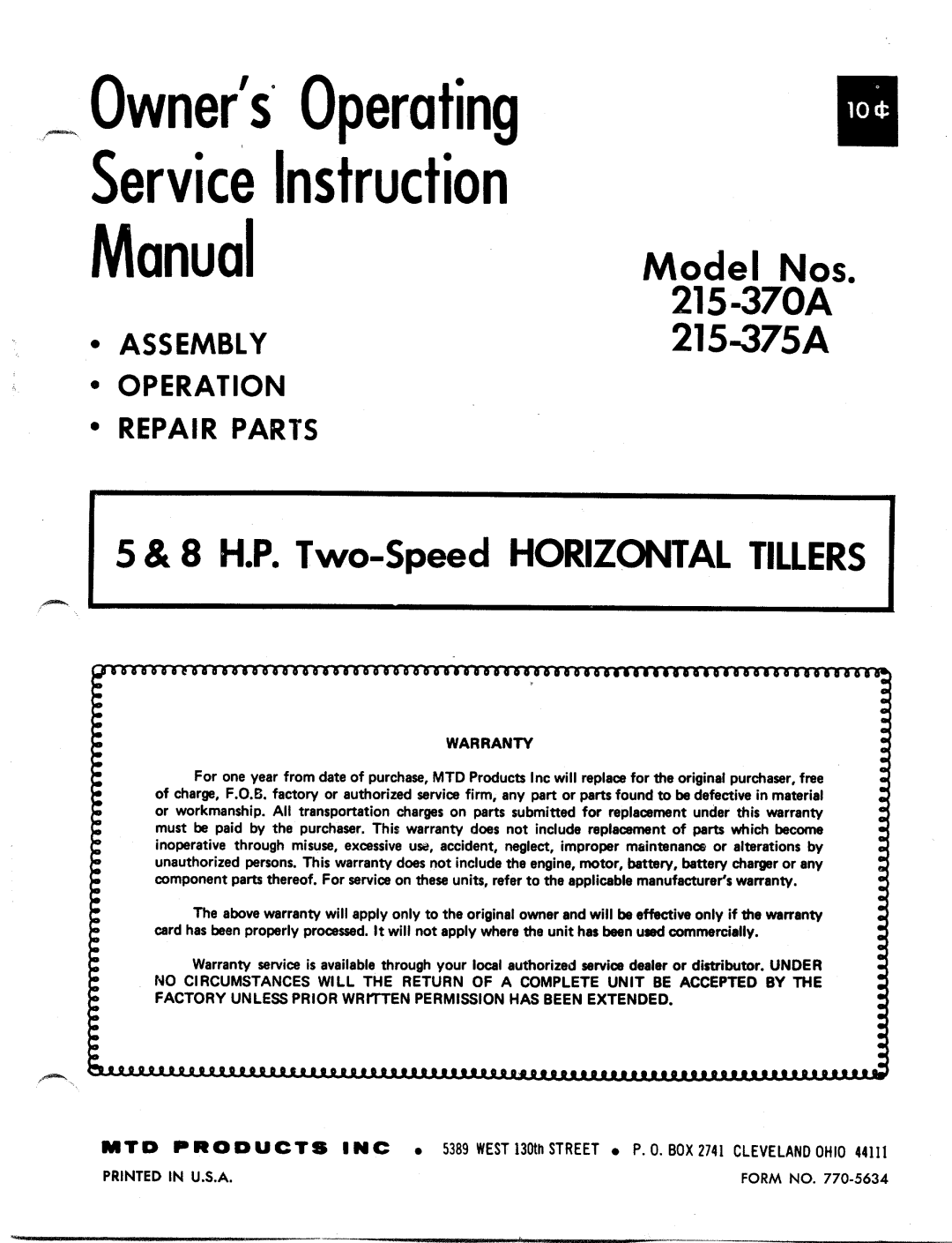 MTD 215-370 A, 215-370A, 215-375A manual 