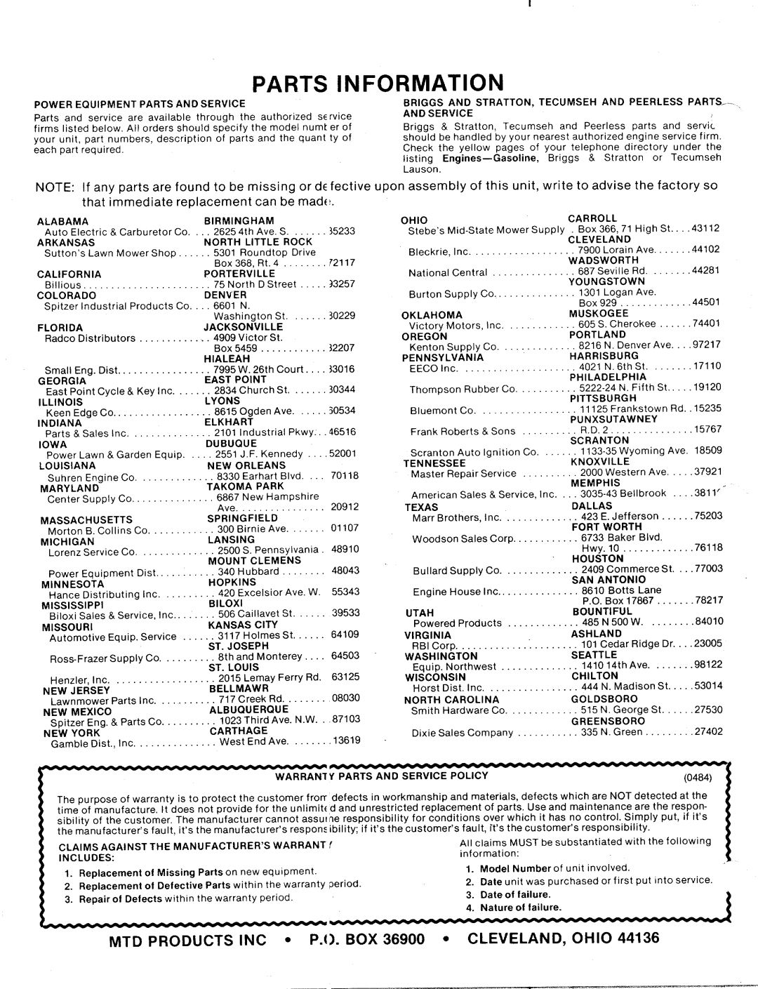 MTD 215-386-000 manual 