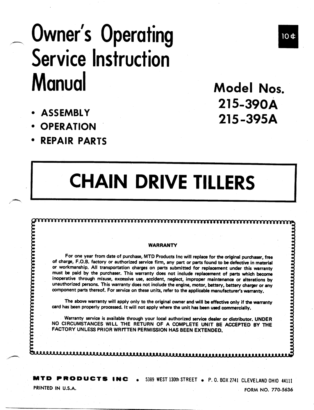 MTD 215-395A, 215-390A manual 