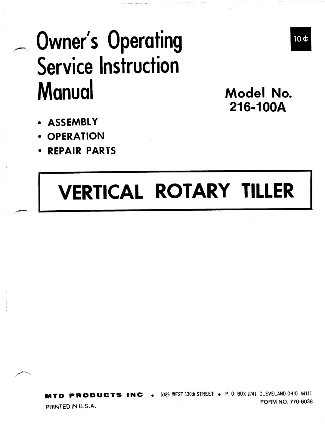 MTD 216-100A manual 