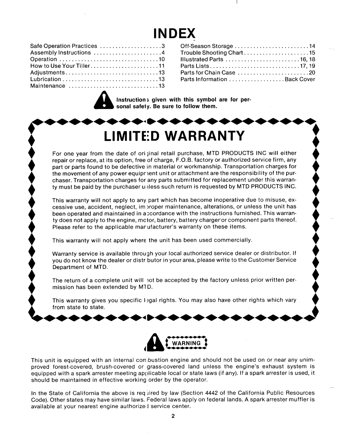 MTD 216-310-000 manual 